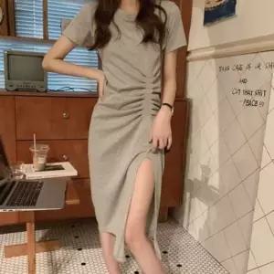 반팔 신축성 라운드넥 데일리 원피스 나시원피스 미니