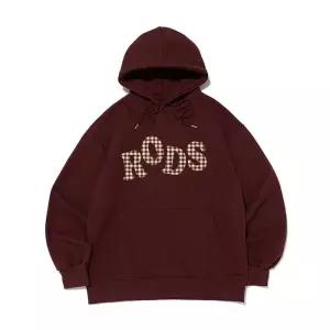 [로아드로아][기모/NO기모] RODS 빅 로고 체크 후드티 (와인)