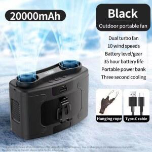 20000mAh 휴대용 허리 선풍기 10 바람 강력한 모터 넥밴드 냉각 야외 기어 듀얼 속도 빠르게 보조베터리 행택
