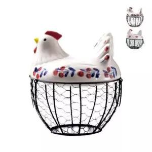 [JED] 세라믹 계란 수납함 닭모양 바구니 다용도 도자기