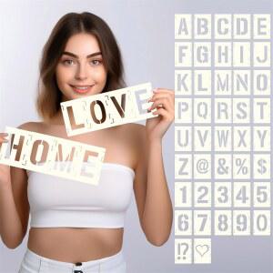 42개 추적 가능한 연동 스텐실 템플릿 세트, 그림용 3인치 재사용 글자 스텐실, 불릿 저널 캔버스 록 사인 월 아트 패브릭 칠판용 알파벳 번호 및 기호