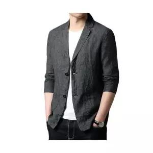 아우터 통기성 투버튼 자켓 린넨 정장 멋쟁이 기본 남성용 봄 가을 캐주얼 스포M3