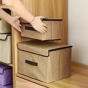 [생활] 브라운 린넨 이불정리 이불보관함 2종세트 리빙박스