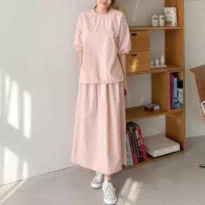 [문에이블]문에이블 캐주얼 데일리룩 바스락 투피스 상하의 반팔 스커트 세트