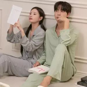 [글램공감]스냅 골지 긴팔 봄가을 커플 잠옷 투피스 홈웨어 파자마 3colors