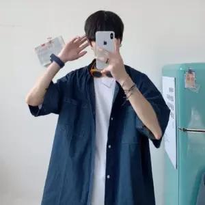 [옷자락]남자 베이직 박시핏 반소매 환절기 청자켓 남친룩 남방