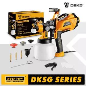 DEKO 1200ml HVLP 스프레이 건(LED 조명 포함) 고출력 전기 페인트 분무기 3개 노즐 및 대용량 간편한