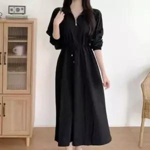 [SBD] 카라 오픈 스트랩 데일리웨어 허리 앞지퍼 롱원피스