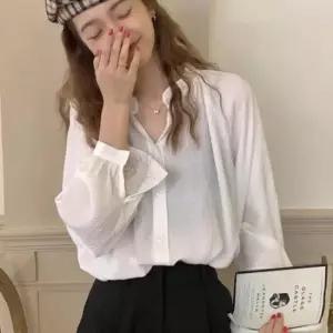 [SBD] 브이넥 심플 블라우스 시스루 프릴넥 블라우스