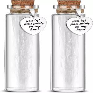 Nuenen 2pcs 반려동물 기념 머리카락 유품 모피 유리병 하트 모양 장식 및 흰색 오르간자 가방 사망 장례식