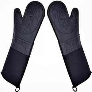 퀼트 라이너가 있는 초장형 전문가용 실리콘 오븐 장갑 내구성이 뛰어난 내열 2개