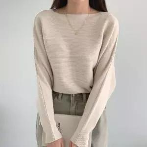 [문에이블]문에이블 가오리핏 베이직 심플한 데일리 오피스 보트넥 여성 니트티