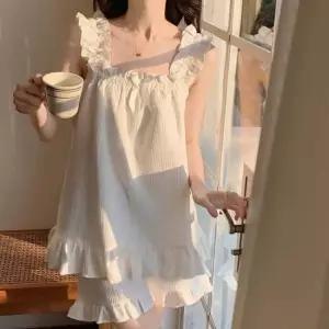 수면잠옷 여성 여름실내복 프릴 나시잠옷 잠옷세트 쁘띠잠옷