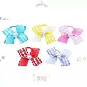 [반려] 체크 리본 고무줄 강아지 미용 패션 애견 악세사리