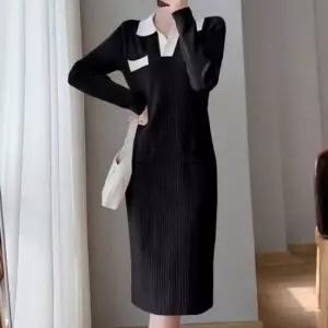 카라원피스 화이트 니트 롱원피스 핑크원피스 배색 라