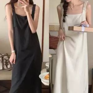 아이보리 멜빵 데일리원피스 블랙 롱원피스 데일리 베