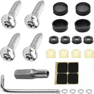 4PCS 스테인리스 스틸 번호판 나사 키트 방지 방청 변조 셀프 탭핑 볼트 캡이 있는 자동차 태그 프레임