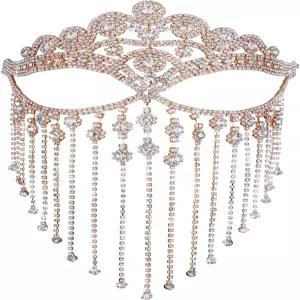 여성용 CC바디 라인스톤 페이스 마스크 - 크리스탈 체인 가면극