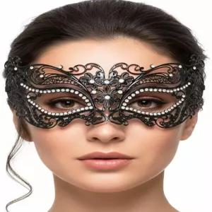 캠프시스 여성 가면극 블랙 볼 가면 라인스톤 파티