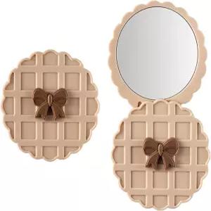 작은 메이크업 거울 여성용 원형 지갑 핸드백 터치업 일상적인 사용 및 여행 필수품(베이지)에 완벽합니다