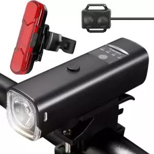 1200 루멘 자전거 조명 앞뒤 LED USB 충전식 전기 경적 초밝은 및 자동 조광 4+4 모드