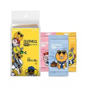 카카오프렌즈 크리넥스 휴대용 물티슈 10매  6개입