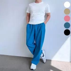 [알티피아]남자 린넨 여름 핀턱 와이드 일자 팬츠 밴딩 바지