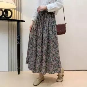 치마 롱 여자 빈티지 봄 프린트 면사 허리밴딩 A라인 데일룩 DAOL1