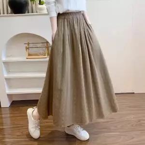 봄 캐주얼 빈티지 치마 여자 롱 A라인 면사 솔리드 데일룩 밴딩 DAOL1