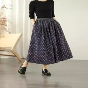 스커트 여친 롱 빈티지 봄 A라인 프린트 밴딩 데일룩 도트 DAOL1