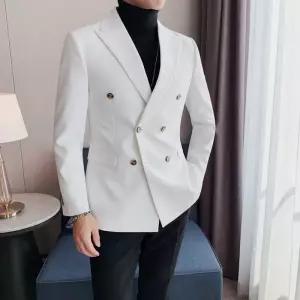 남자 흰색 재킷 더블 정장 모임 블레이저 항공발송 매너 핏 마이