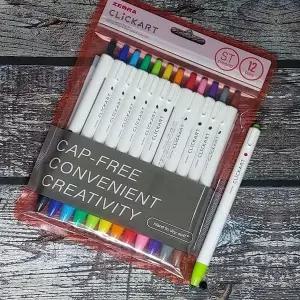 [에이치플러스몰]제브라 노크식 다용도 수성 싸인펜 클릭아트 12색세트 컬러링펜