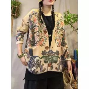 여친 니트 빈티지 브이넥 코트 봄가을 프린트 아우터 밍크 스웨터 방수 OOTD1