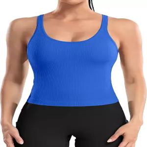 브라 요가 레이서백 탱크탑 타이트 핏이 내장된 ATTRACO 여성용 골지 운동 크롭탑