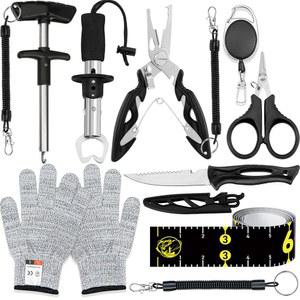 GPUSFAK 13-in-1 낚시 멀티 툴 키트, 펜치, 필렛 나이프, 립 그리퍼, 가위, 리무버 - 진지한 낚시꾼을 위한 파리, 얼음, 바닷물 및 민물 낚시