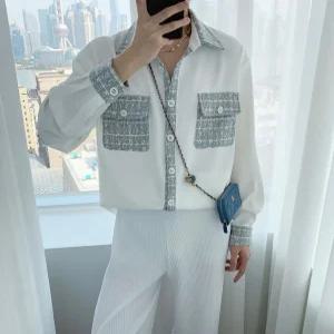 트위드 남자 노카라 셔츠 바지 오버핏 하객 루즈핏 카고