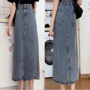 [옷은날개] 여성7부청치마 A라인 뒷트임 7부 롱 데님 스커트