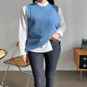 [옷은날개] 3컬러 옆버튼 에어리라운드넥 여자 니트조끼 루즈핏