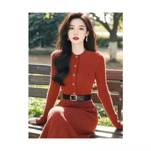 니트 원피스 스커트 레드 여성용 가을 이너 러블리 프렌치 다올3