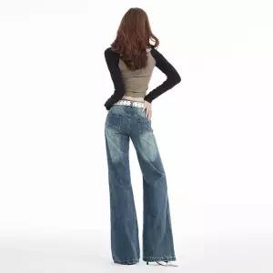 여성용 빈티지 여름 트렌디 아이템 청바지 와이드 하이웨스트 부츠컷 데님팬츠 일자 슬림핏 슬리퍼 HT2