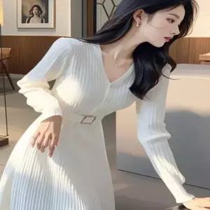 여성 스커트 원피스 니트 가을 오피스룩 브이넥 러블리 소프트 신범 프렌치 다올3