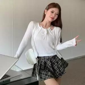 [SBD] 여자 세트 리본끈 나시 2컬러 가디건 홀터넥