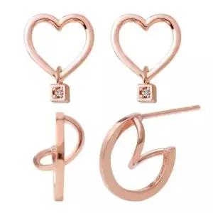별귀걸이 로즈골드 골드핀 귀걸이 큐빅 하트 일자침 14K
