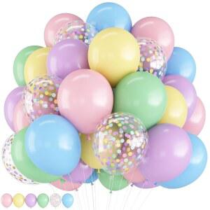 힐라보 파스텔 풍선 12인치 마카롱 핑크 블루 그린 퍼플 옐로우 무지개 라텍스 풍선과 다채로운 색종이 파티 풍선, 부활절 생일 베이비 샤워 신부 결혼식 장식용