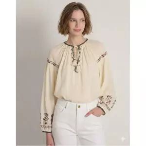 아떼바네사브루노 [시즌오프]오프화이트 면 패턴자수 긴팔블라우스 VIBL3F111OW