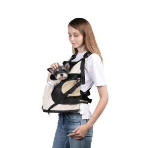 소형견용 반려견 캐리어, 여행용 포켓 2개가 있는 백팩, 8~18파운드 세탁기 사용 가능한 편안한 전면 캐리어(베이지)