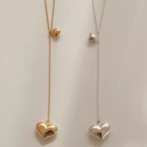 [제이로렌]제이로렌 통통 하트 물방울 실버 롱 목걸이 N01163