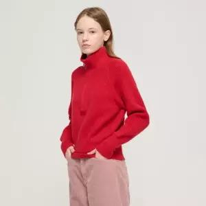 [로아드로아]라글란 반집업 카라 골지 니트 (레드)