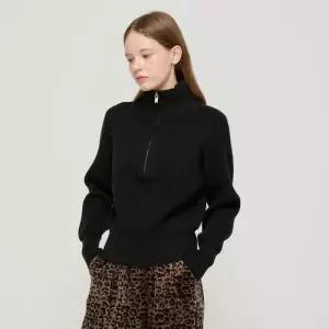 [로아드로아]라글란 반집업 카라 골지 니트 (블랙)