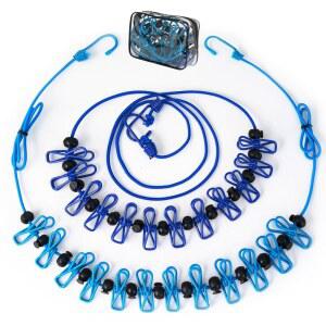 여행용 Bvdimn 2팩 캠핑 휴대용 빨랫줄 12개 클립, 캠핑, 집, 크루즈, 호텔용 파란색 방풍 접이식 키트